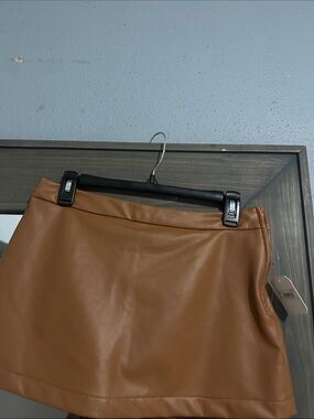 Altar'd State Cognac Faux Leather Mini Skirt
